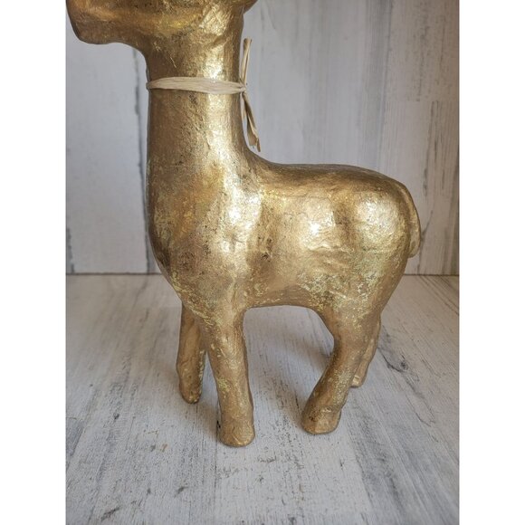 Paper mache rustic golden reindeer Xmas home decor - Picture 3 of 10